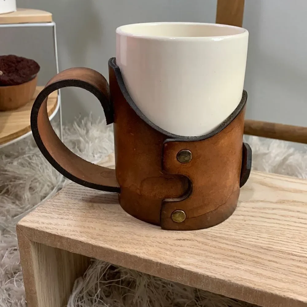 Vintage‎ Coffee Mug With Leather Holder Made In USA